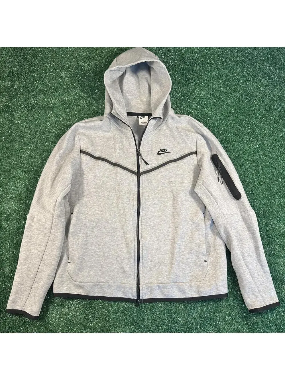 Modern Gray Nike tech fleece hoodie with black accents workout grunge athletic